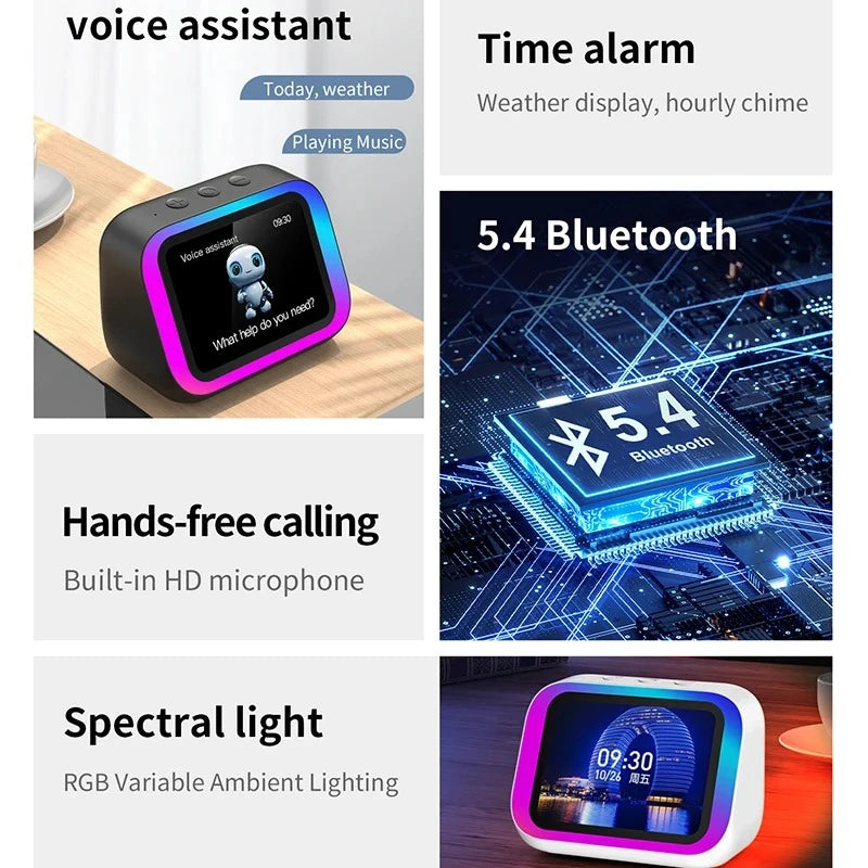 Smart Bluetooth Alarm Clock Speaker with Weather Display Night Light Music Story Player Photo Frame APP Control