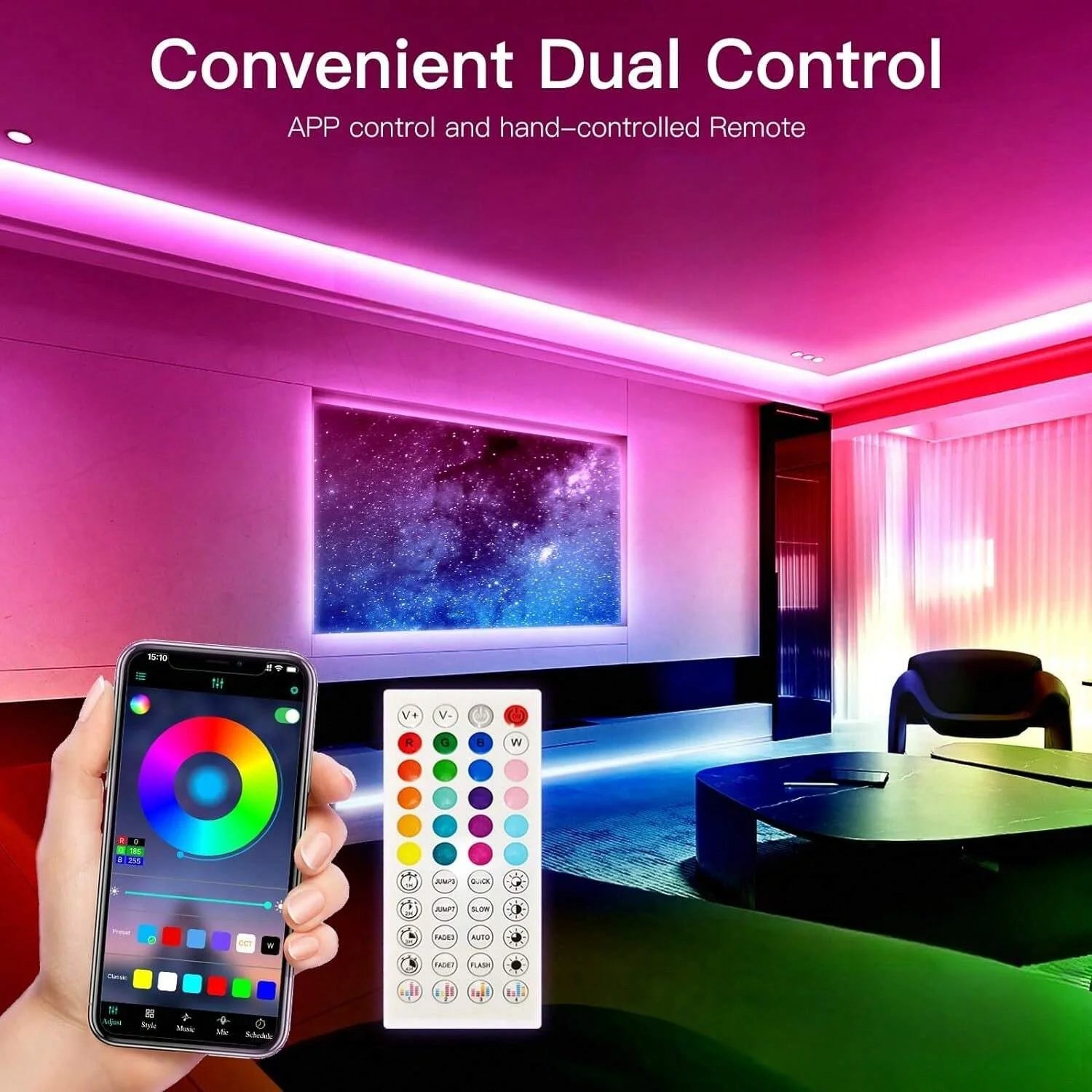 RGB LED Strip Lights with Bluetooth App Control