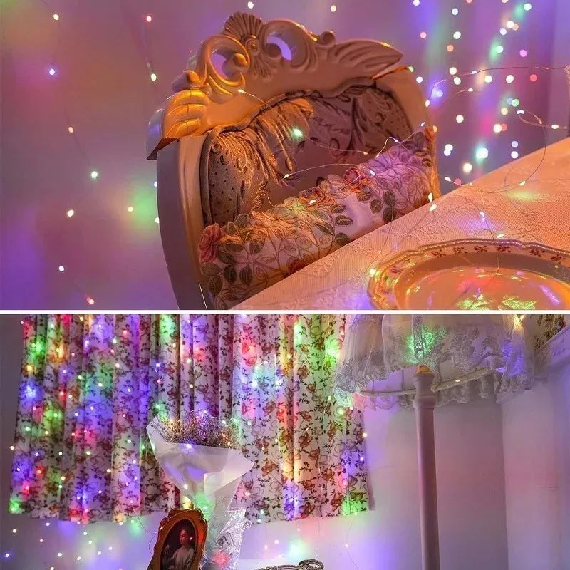Battery-Powered Copper Wire String Lights