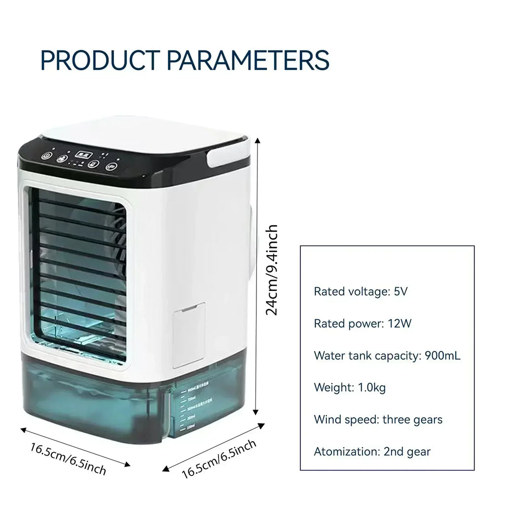 Bedroom Travel Rechargeable Mini Air Cooler 900ml Tank 3-Speed Evaporative Desk Fan with 7-Color Night Light Humidifier