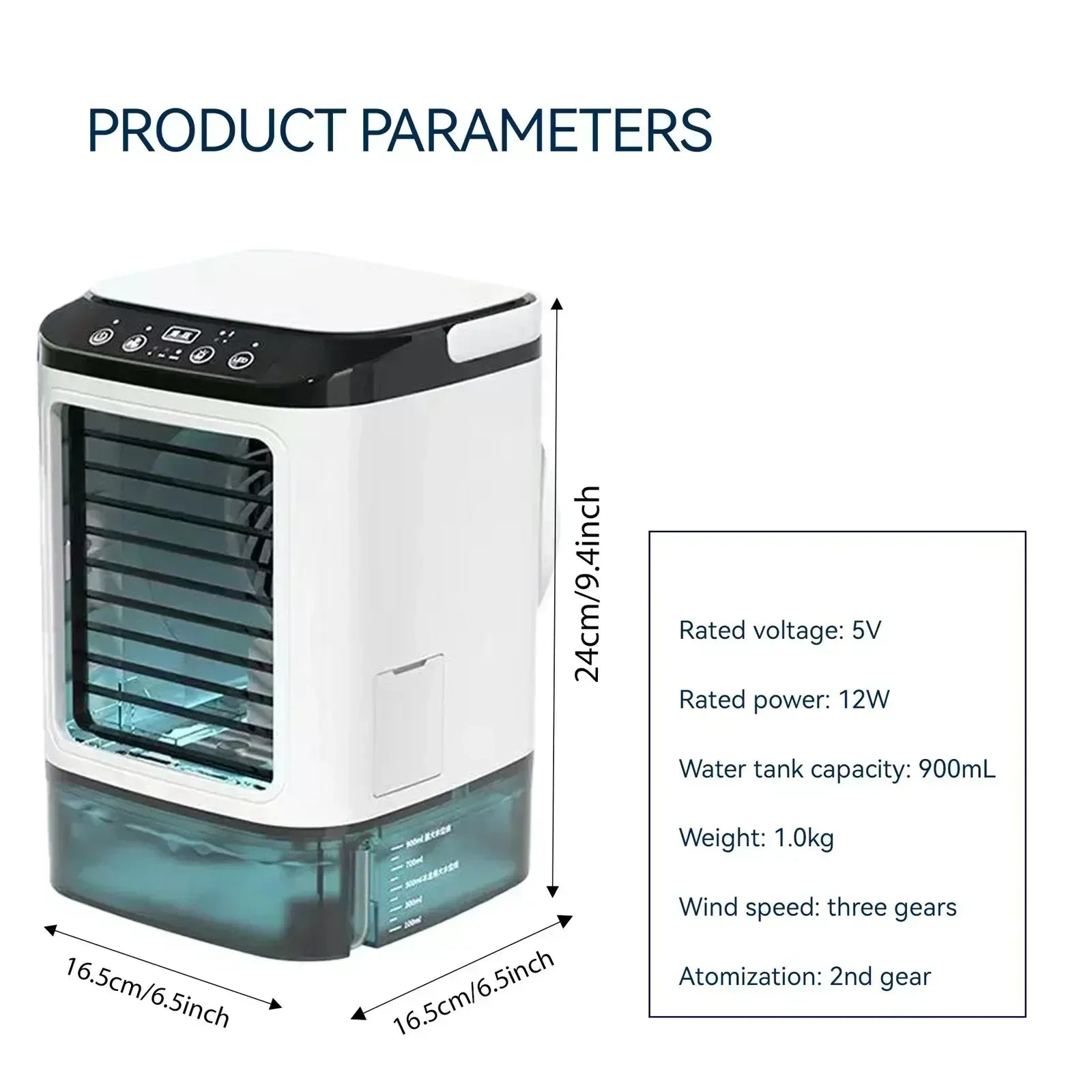 Bedroom Travel Rechargeable Mini Air Cooler 900ml Tank 3-Speed Evaporative Desk Fan with 7-Color Night Light Humidifier