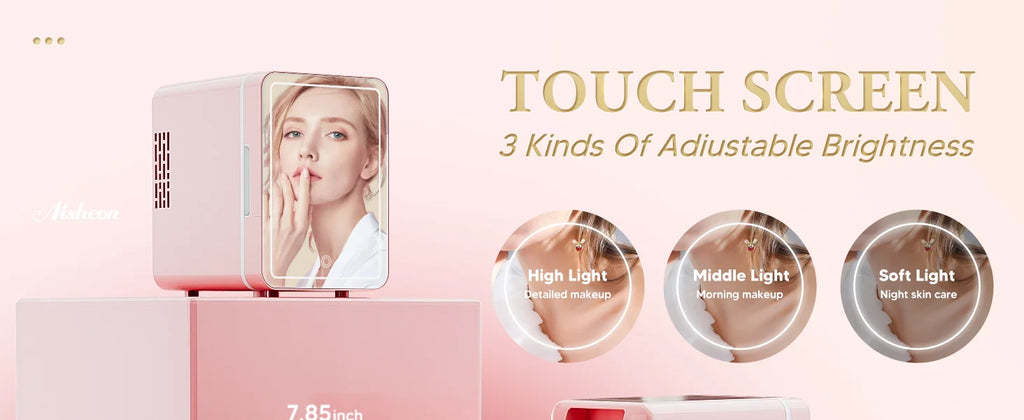 Skincare Fridge With Dimmable LED Light Mirror 4L Makeup Mini Fridge for Bedroom, Car, Office Portable Small Refrigerator