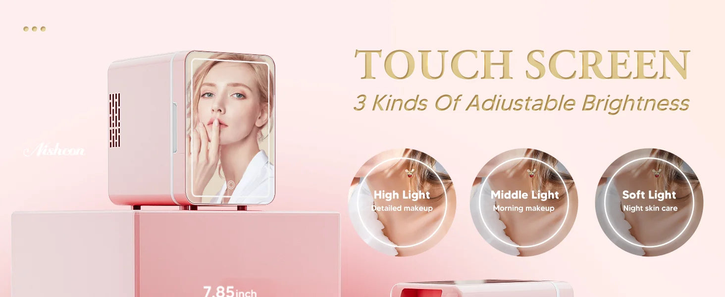 Skincare Fridge With Dimmable LED Light Mirror 4L Makeup Mini Fridge for Bedroom, Car, Office Portable Small Refrigerator