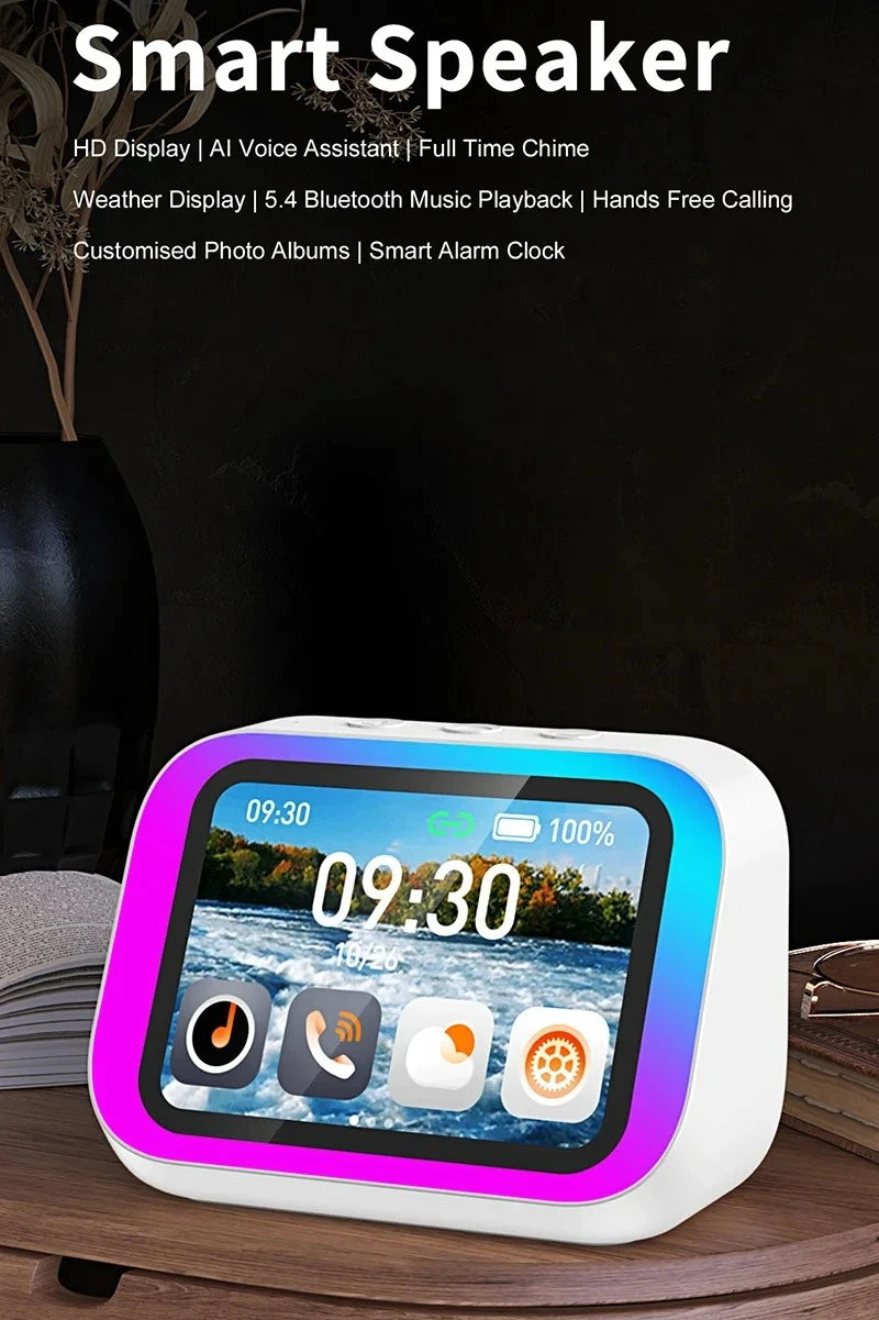 Smart Bluetooth Alarm Clock Speaker with Weather Display Night Light Music Story Player Photo Frame APP Control