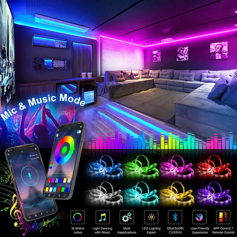 RGB LED Strip Lights with Bluetooth App Control