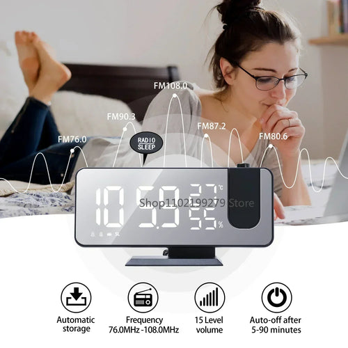 2026 NEW Smart LED Digital Alarm Clock Radio Table Electronic Desktop Clock with 180 Time Projector USB Wake Up Snooze Function