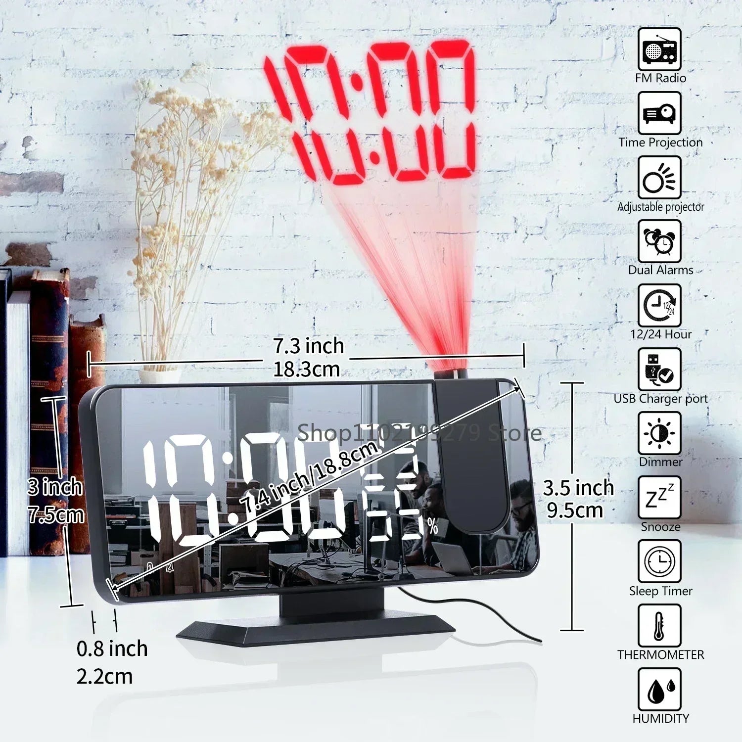 2026 NEW Smart LED Digital Alarm Clock Radio Table Electronic Desktop Clock with 180 Time Projector USB Wake Up Snooze Function