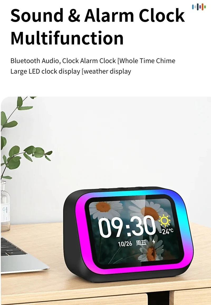 Smart Bluetooth Alarm Clock Speaker with Weather Display Night Light Music Story Player Photo Frame APP Control