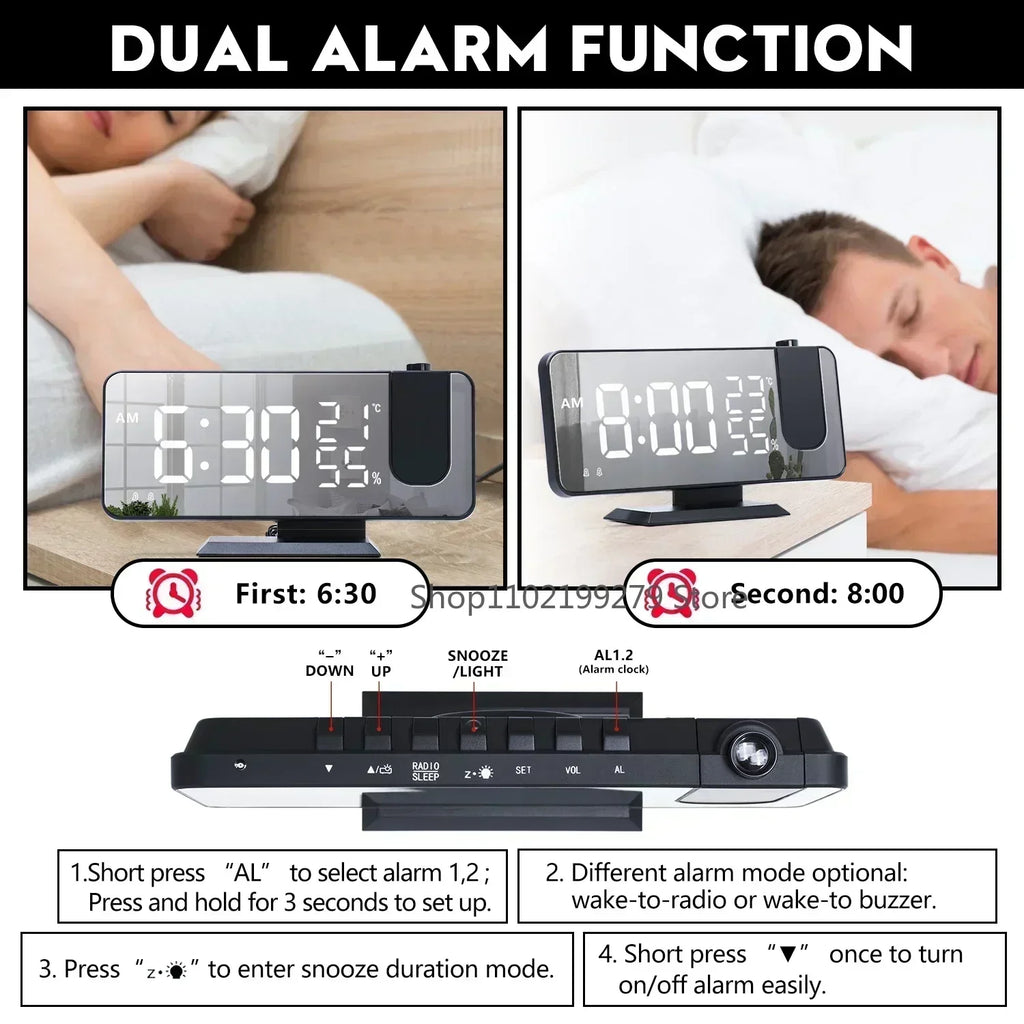 2026 NEW Smart LED Digital Alarm Clock Radio Table Electronic Desktop Clock with 180 Time Projector USB Wake Up Snooze Function