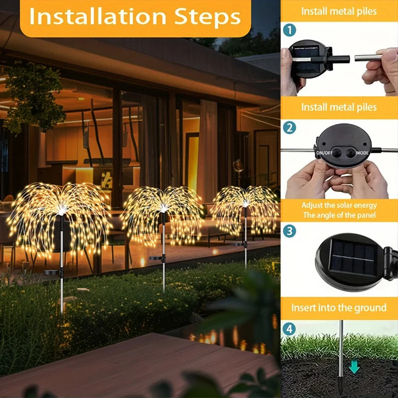 200LED Solar Power Pathway Lights Firework Décor Street Lawn Solar Lights