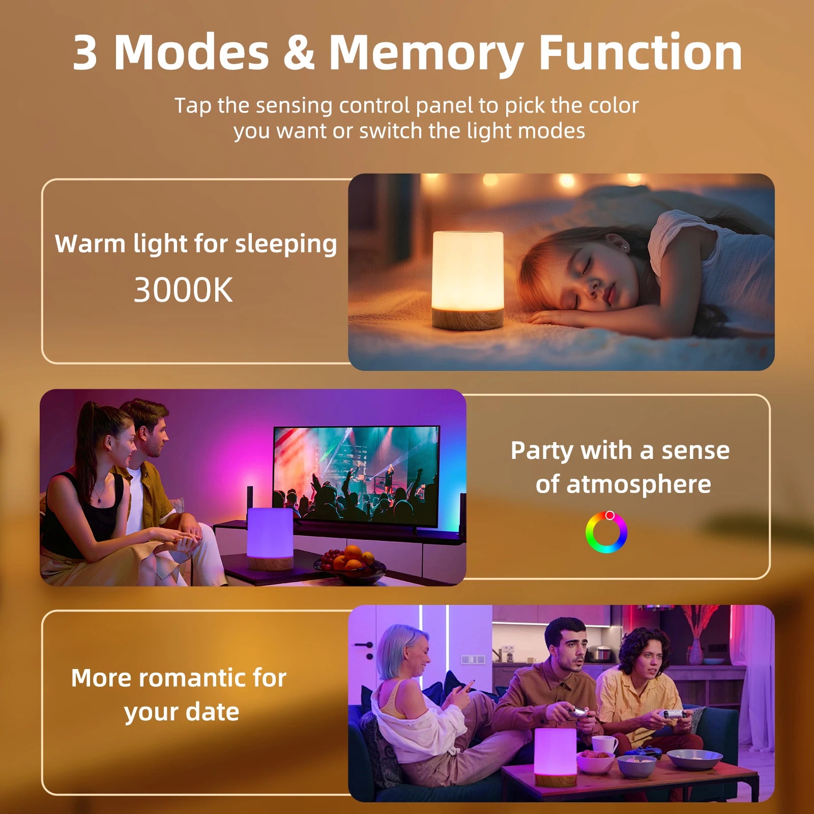Touch Night Light With Sunrise Simulation Alarm Clock Warm White Bedside Sleeping Light Bedside Light Lamp