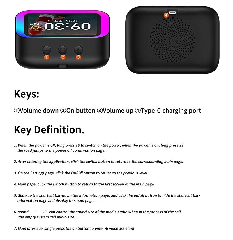 Smart Bluetooth Alarm Clock Speaker with Weather Display Night Light Music Story Player Photo Frame APP Control