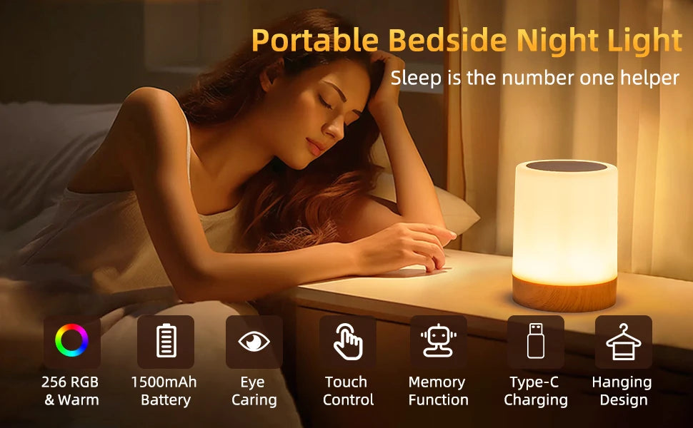 Touch Night Light With Sunrise Simulation Alarm Clock Warm White Bedside Sleeping Light Bedside Light Lamp
