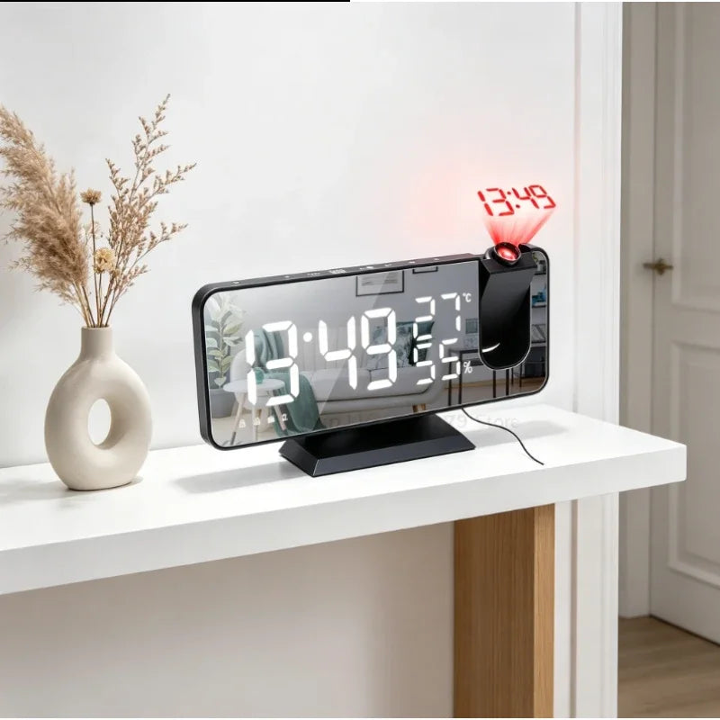 2026 NEW Smart LED Digital Alarm Clock Radio Table Electronic Desktop Clock with 180 Time Projector USB Wake Up Snooze Function