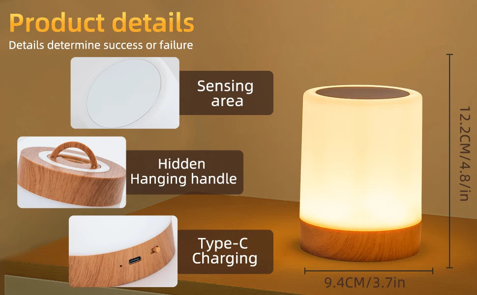 Touch Night Light With Sunrise Simulation Alarm Clock Warm White Bedside Sleeping Light Bedside Light Lamp