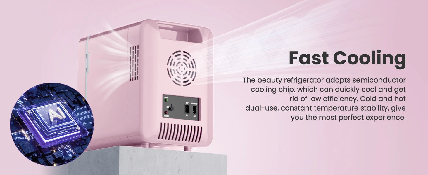 Skincare Fridge With Dimmable LED Light Mirror 4L Makeup Mini Fridge for Bedroom, Car, Office Portable Small Refrigerator
