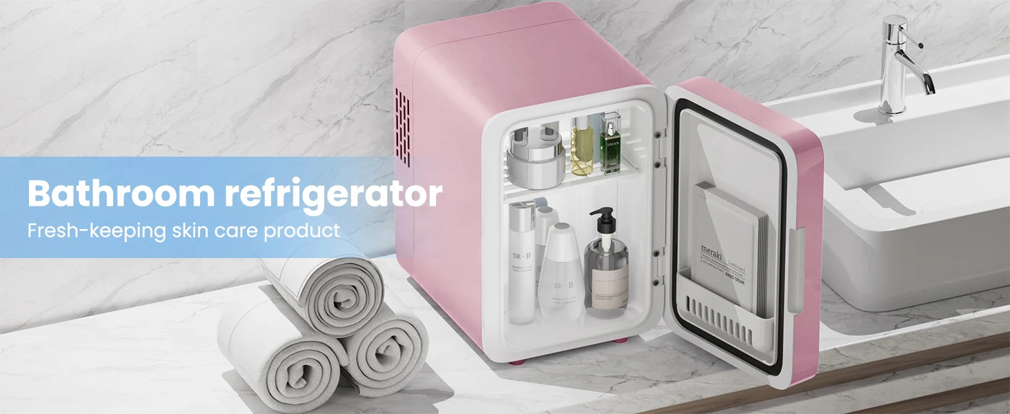 Skincare Fridge With Dimmable LED Light Mirror 4L Makeup Mini Fridge for Bedroom, Car, Office Portable Small Refrigerator