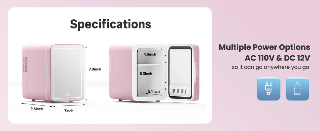 Skincare Fridge With Dimmable LED Light Mirror 4L Makeup Mini Fridge for Bedroom, Car, Office Portable Small Refrigerator