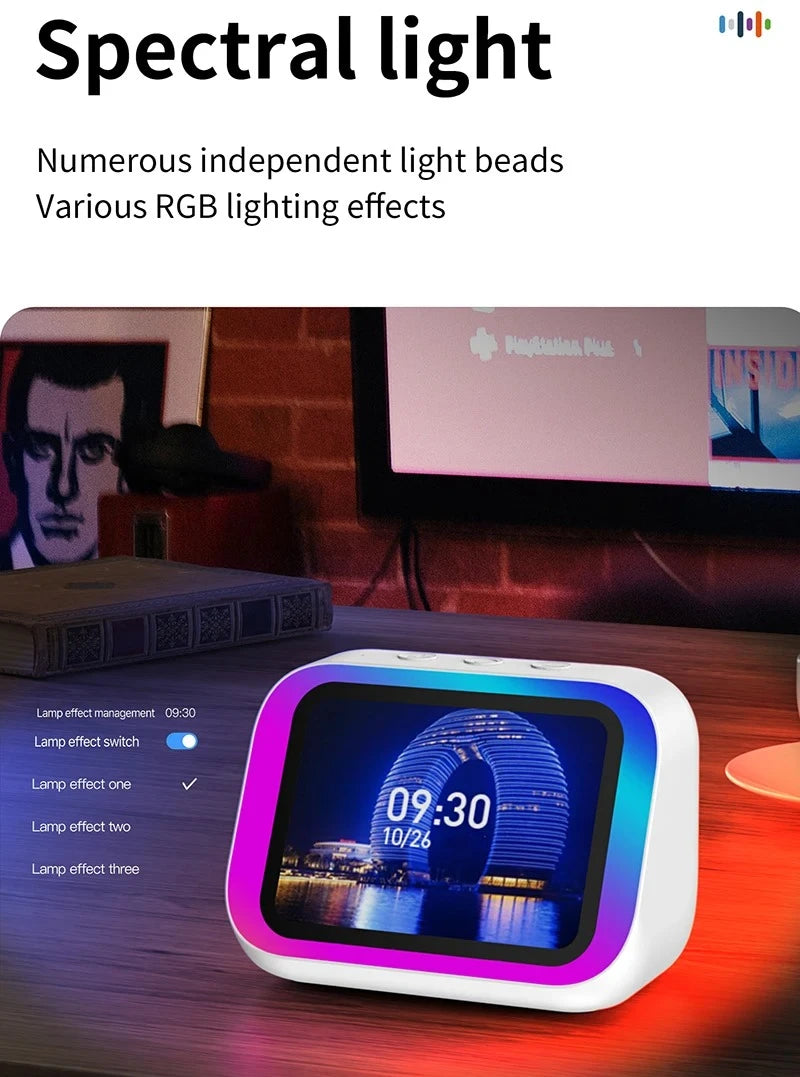 Smart Bluetooth Alarm Clock Speaker with Weather Display Night Light Music Story Player Photo Frame APP Control
