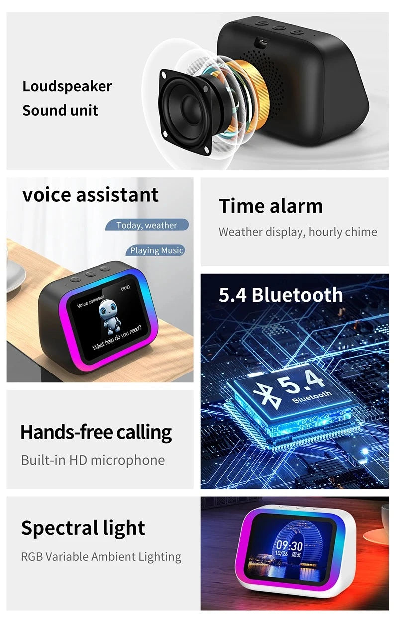 Smart Bluetooth Alarm Clock Speaker with Weather Display Night Light Music Story Player Photo Frame APP Control