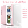 Skincare Fridge With Dimmable LED Light Mirror 4L Makeup Mini Fridge for Bedroom, Car, Office Portable Small Refrigerator