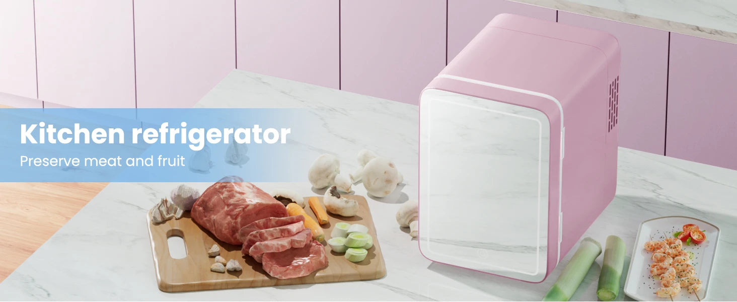 Skincare Fridge With Dimmable LED Light Mirror 4L Makeup Mini Fridge for Bedroom, Car, Office Portable Small Refrigerator