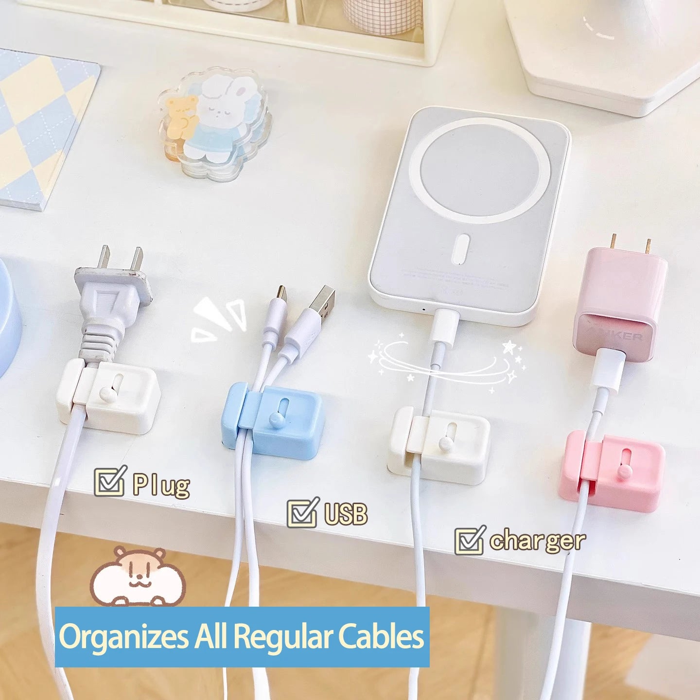 Cable Management Clip For Desk - Simple No-Drill Edge-Mounted Cord Organizer For Charging Cables And Data Wires.