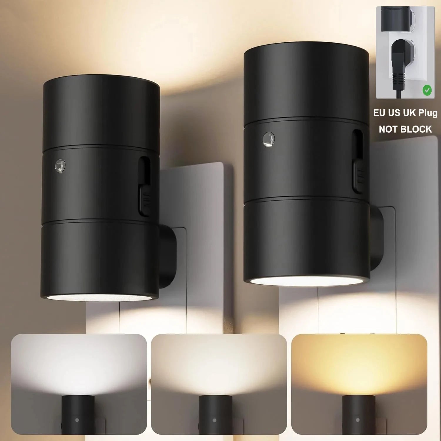 Night Light Plug Into Wall EU US UK Plug In Night Lamp With Dusk to Dawn LED Light Sensor 3 Colors Dimmable For Bedroom