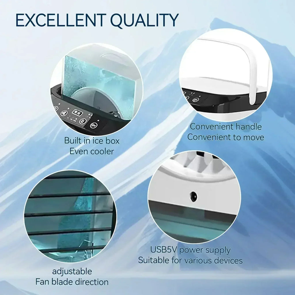 Bedroom Travel Rechargeable Mini Air Cooler 900ml Tank 3-Speed Evaporative Desk Fan with 7-Color Night Light Humidifier