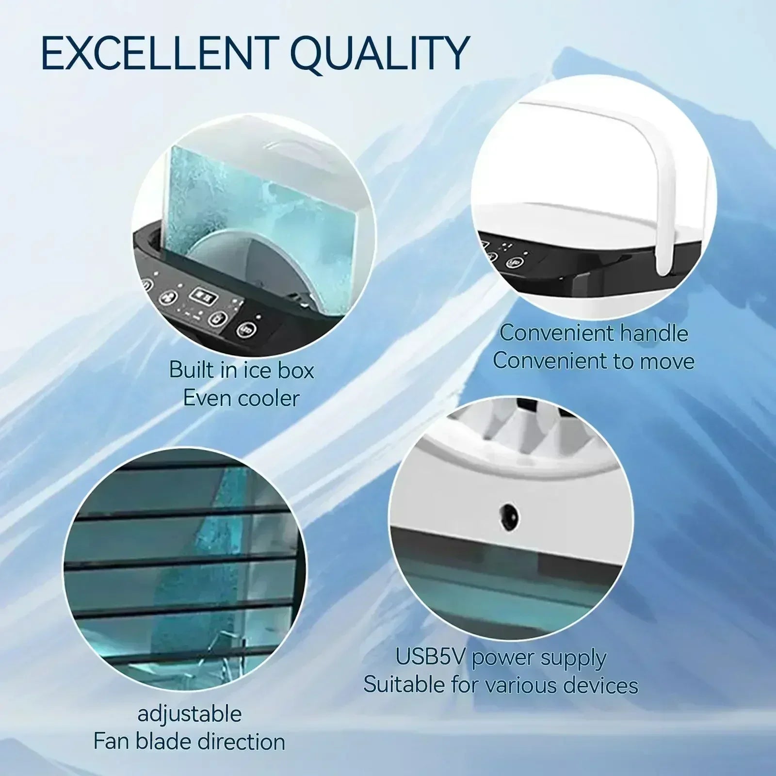 Bedroom Travel Rechargeable Mini Air Cooler 900ml Tank 3-Speed Evaporative Desk Fan with 7-Color Night Light Humidifier