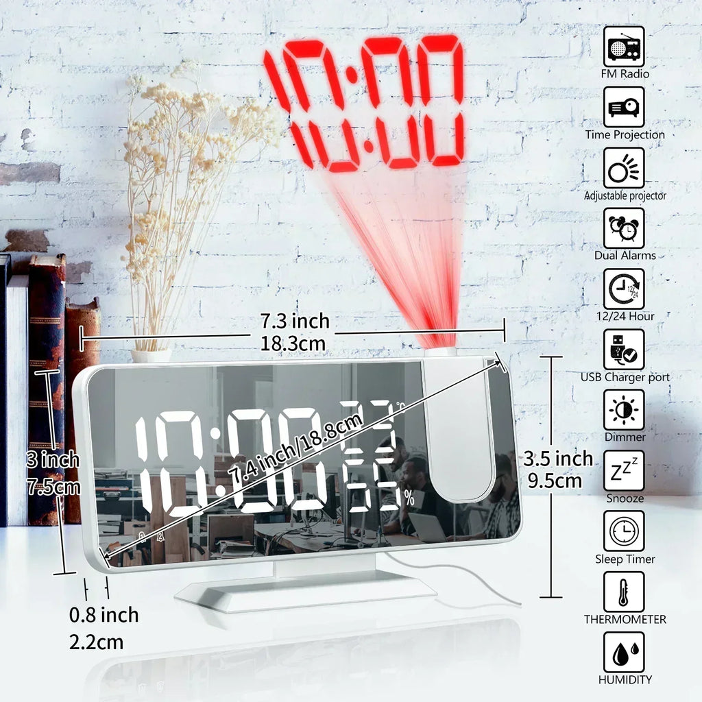 2026 NEW Smart LED Digital Alarm Clock Radio Table Electronic Desktop Clock with 180 Time Projector USB Wake Up Snooze Function