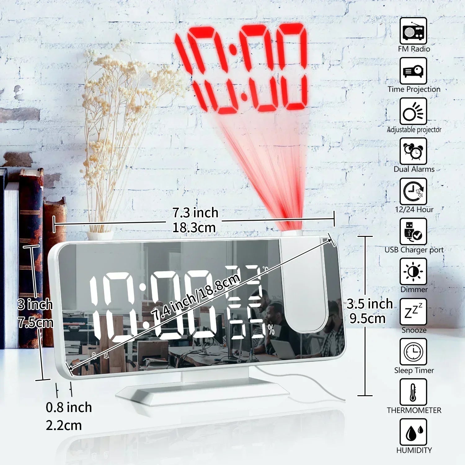 2026 NEW Smart LED Digital Alarm Clock Radio Table Electronic Desktop Clock with 180 Time Projector USB Wake Up Snooze Function