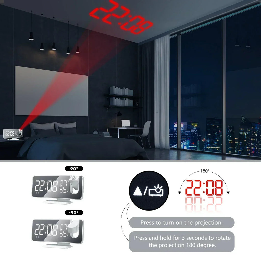 2026 NEW Smart LED Digital Alarm Clock Radio Table Electronic Desktop Clock with 180 Time Projector USB Wake Up Snooze Function