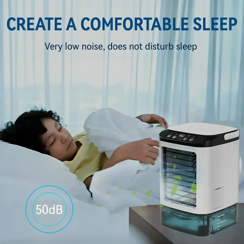 Bedroom Travel Rechargeable Mini Air Cooler 900ml Tank 3-Speed Evaporative Desk Fan with 7-Color Night Light Humidifier